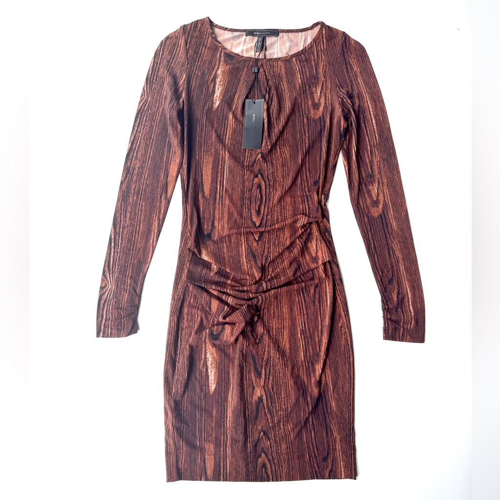 Nwt Vintage Bcbg Maxazria Nagdalina Wood Print Dress Xxs